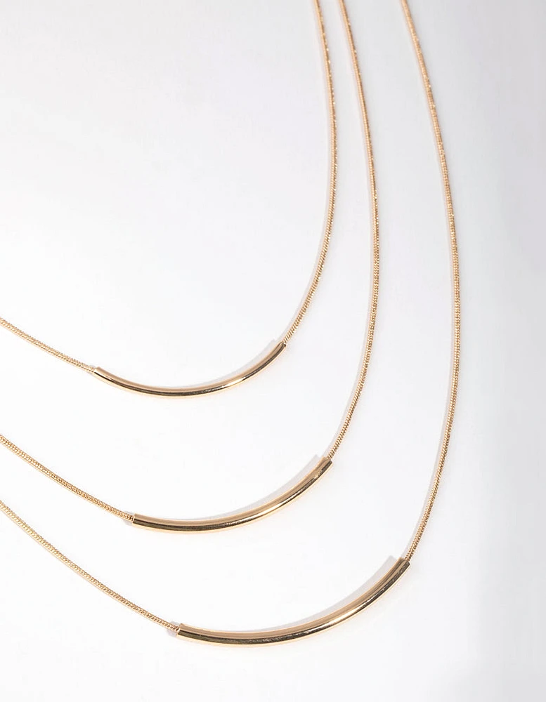 Gold Fine Plain 3-Row Necklace