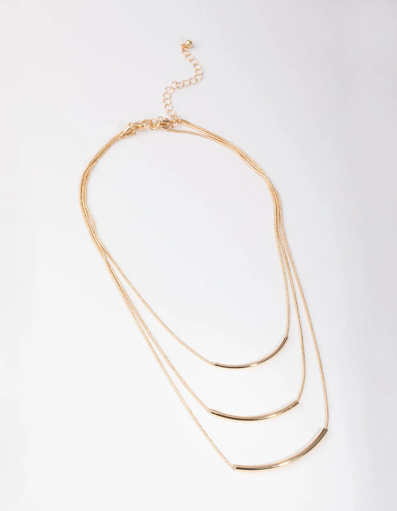 Gold Fine Plain 3-Row Necklace