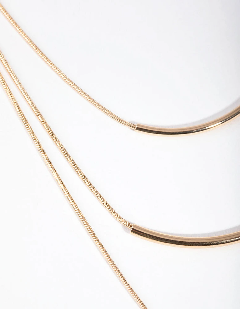 Gold Fine Plain 3-Row Necklace