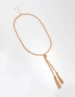 Long Gold Knot & Tassel Necklace