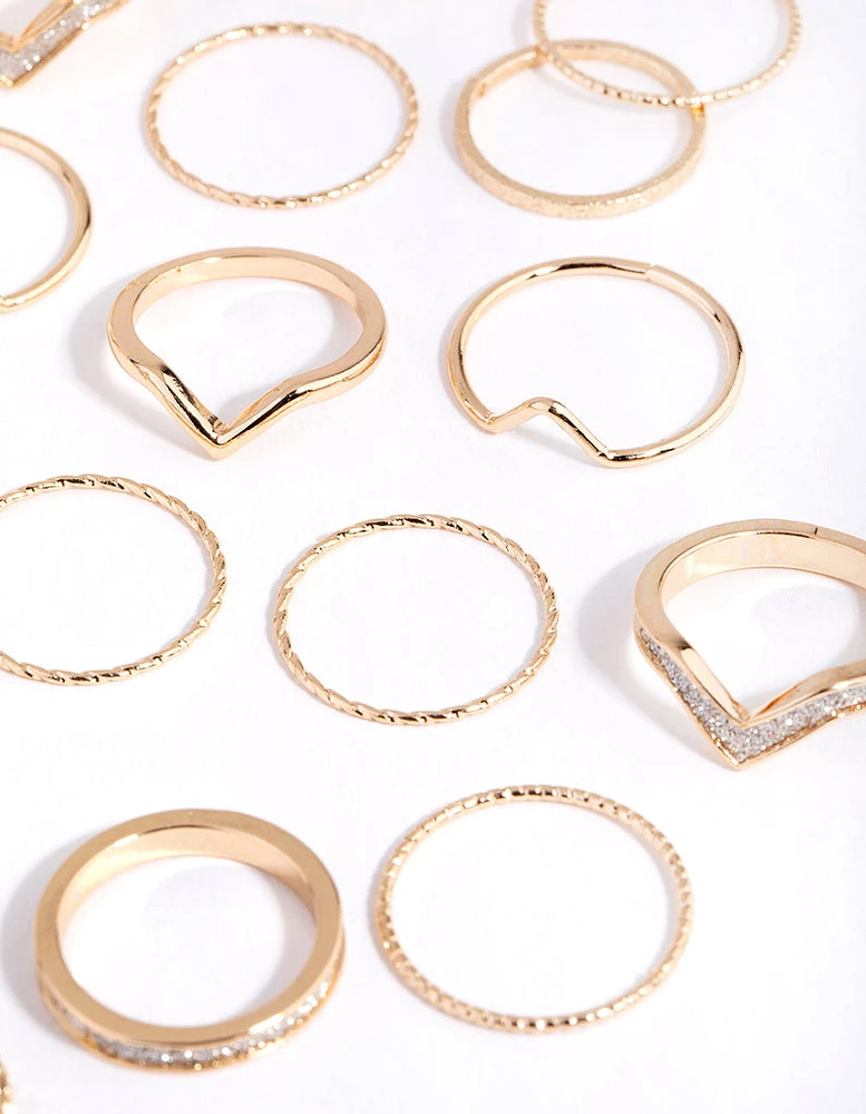 Gold Glitter Geometric Ring 24-Pack