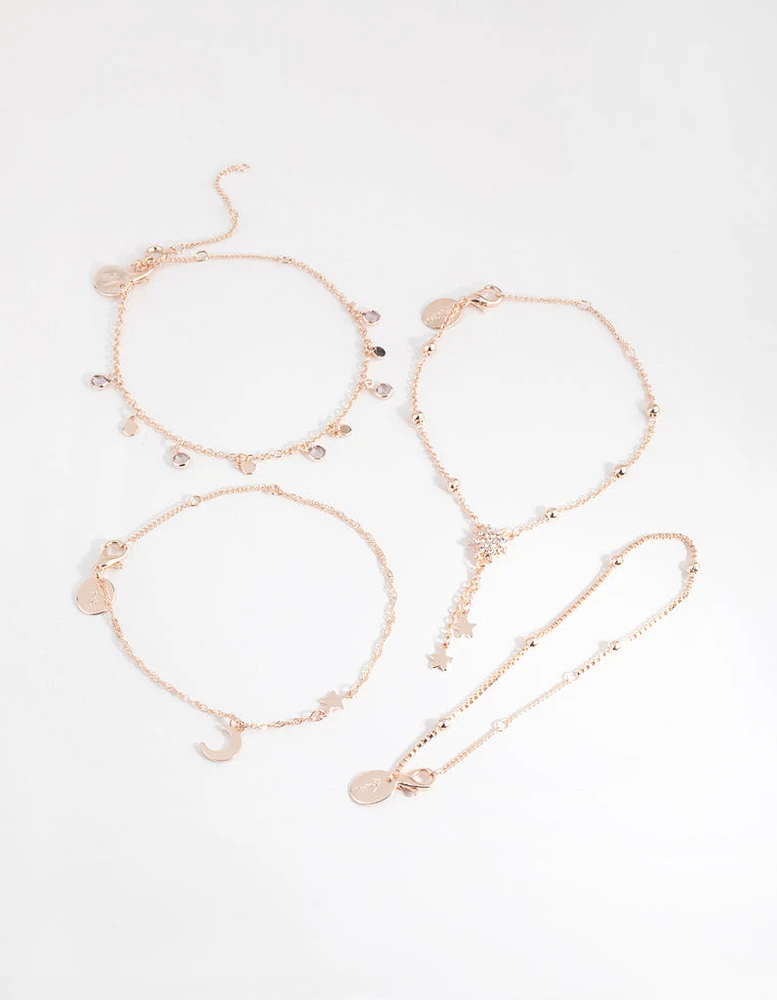 Rose Gold Celestial Drop Bracelet 4-Pack