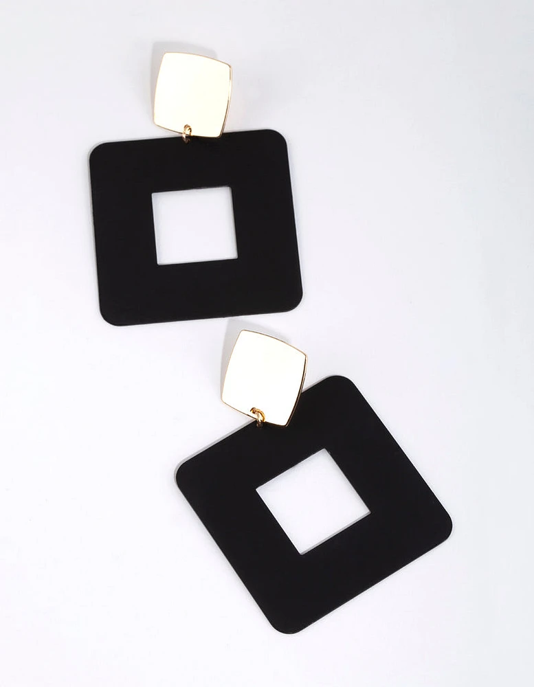 Matte Black Square Drop Earrings