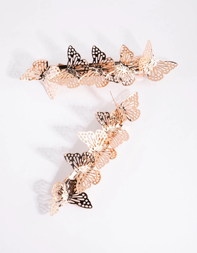 Rose Gold Butterfly Bar Clip Set