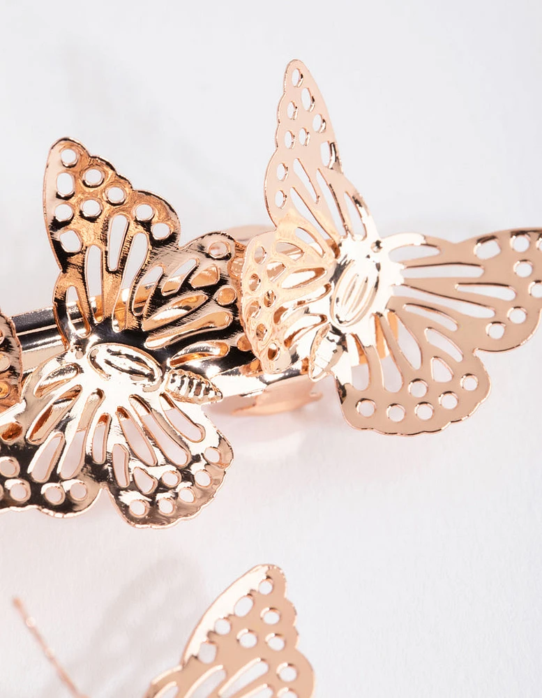 Rose Gold Butterfly Bar Clip Set