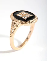 Gold Black & Stone Signet Ring