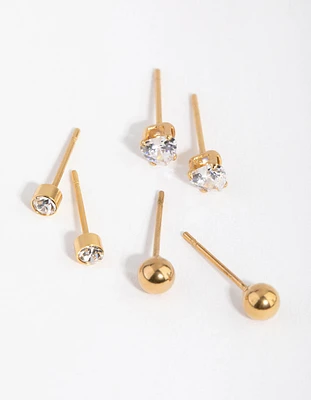 24 Carat Gold Plated Surgical Steel Love Pack Stud Earrings