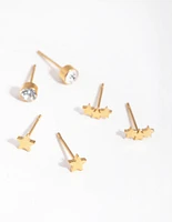 24 Carat Gold Plated Titanium Star Pack Stud Earrings