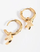 24 Carat Gold Plated Titanium Star & Moon Huggie Earrings