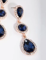 Rose Gold Circle Teardrop Diamante Drop Earrings