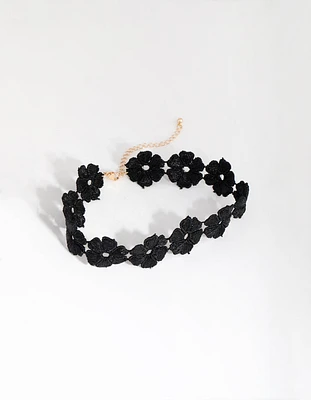 Gold Flower Black Lace Choker