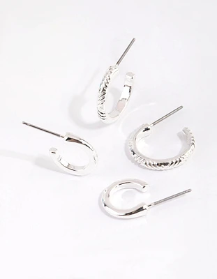 Silver Line Marked Hoop Earring Set