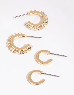 Gold Diamante Edge Earring Pack