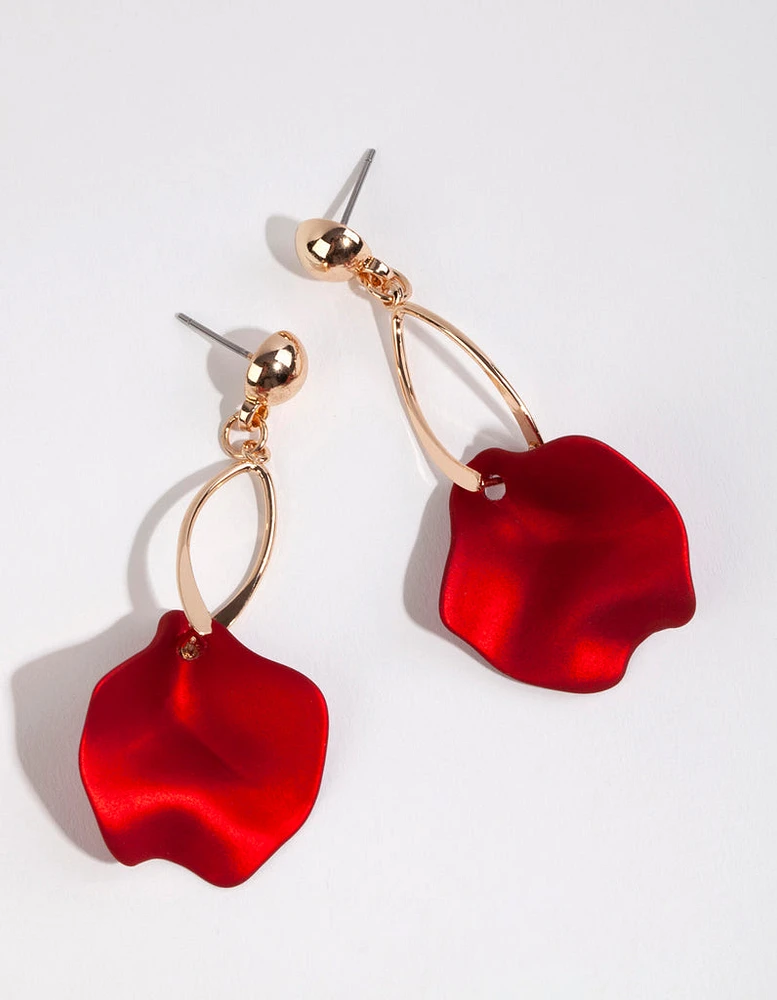 Red Pearlised Petal Drop Earrings