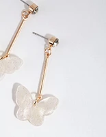 Gold Bar Glitter Butterfly Earrings