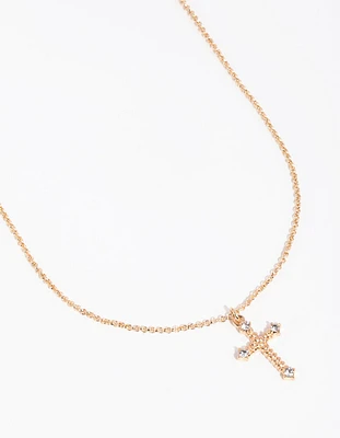 Gold Point Cross Pendant Necklace