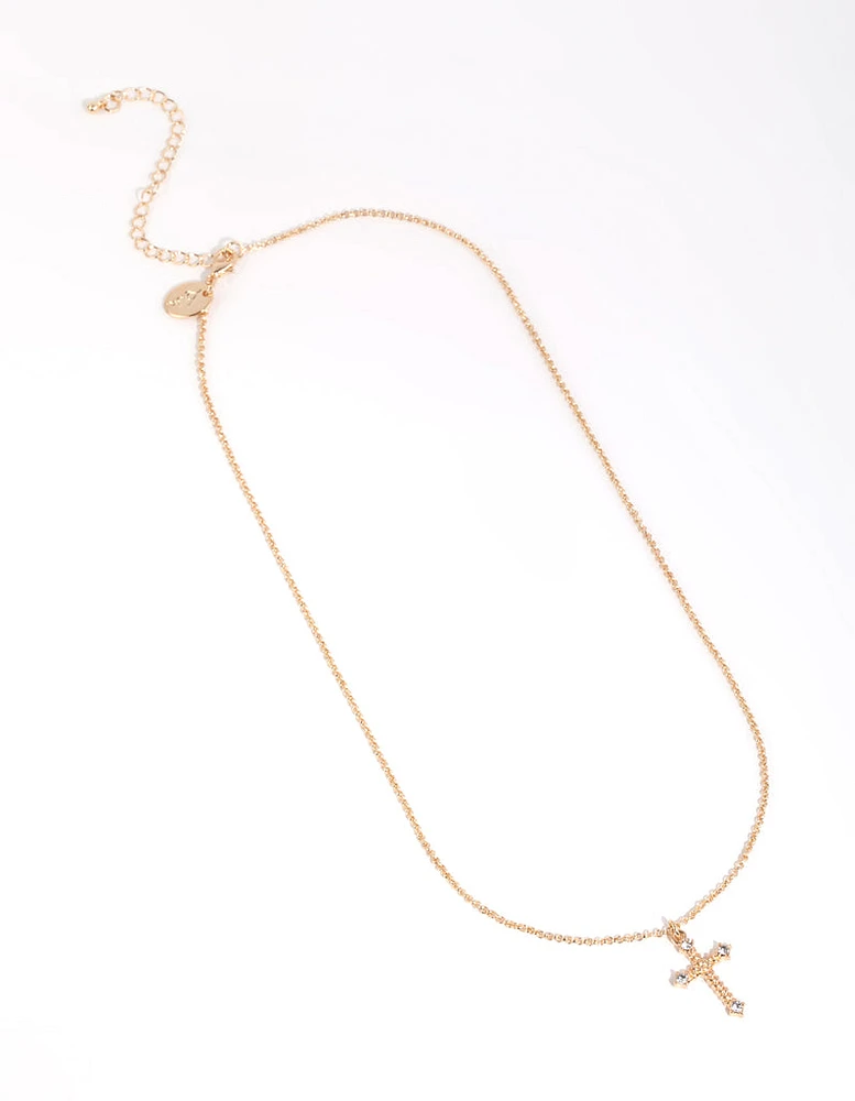 Gold Point Cross Pendant Necklace