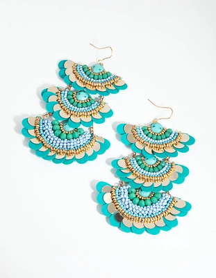 Tired Sequin Beaded Drop Earrings