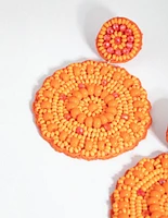 Orange Flat Circle Beaded Drop Earrings