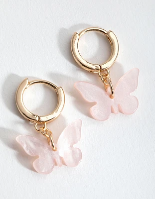 Gold Blush Acrylic Butterfly Huggie Earrings