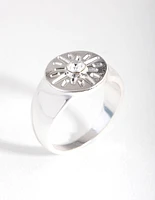 Silver Star & Crystal Signet Ring