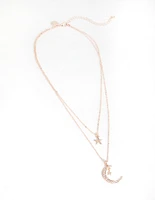 Rose Gold Diamante Moon & Star Necklace