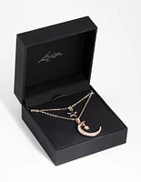 Rose Gold Diamante Moon & Star Necklace