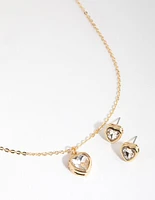 Gold Small Heart Necklace & Earrings Set