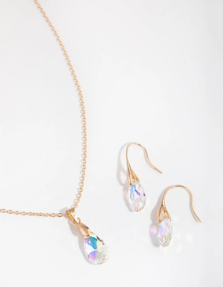 Gold Teardrop Necklace & Earrings Set