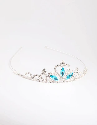 Kids Silver & Aqua Diamante Tiara Headband