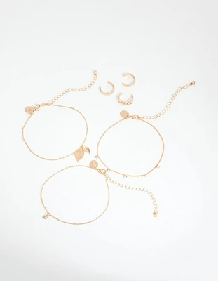 Gold Leaf Anklet & Toe Ring 6-Pack Set