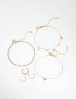 Gold Moon Anklet & Toe Ring 6-Pack Set