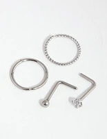 Surgical Steel Diamante Twist Nose Ring 4-Pack