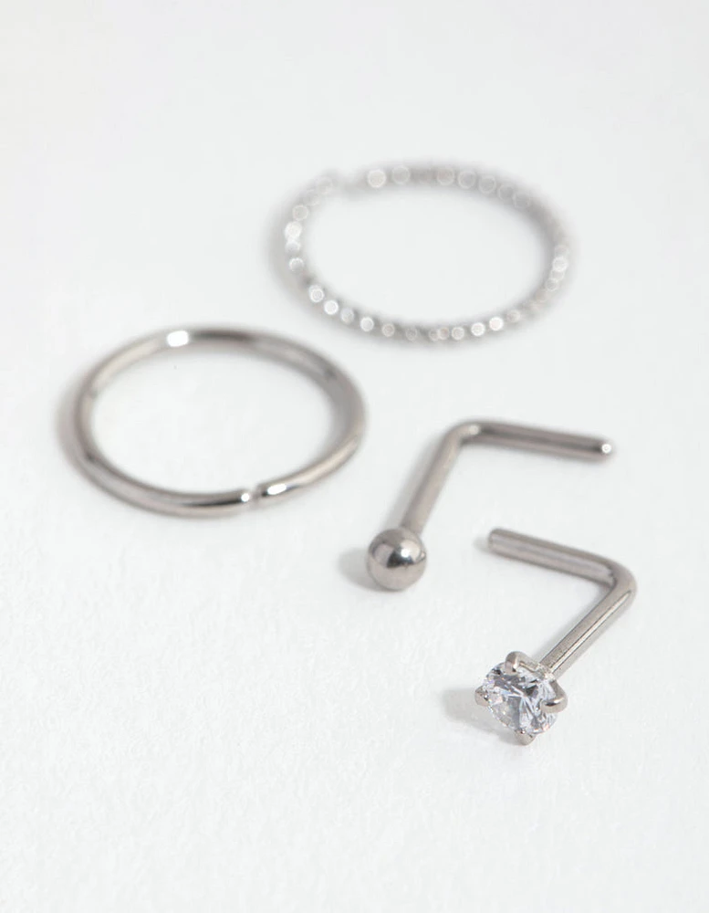 Surgical Steel Diamante Twist Nose Ring 4-Pack