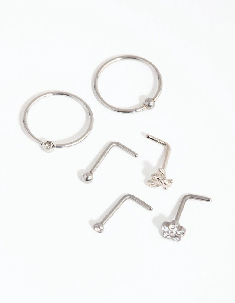 Rhodium Flower & Bee Nose 6-Pack