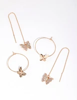 Gold Diamond Cut Butterfly Earring Set