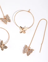 Gold Diamond Cut Butterfly Earring Set