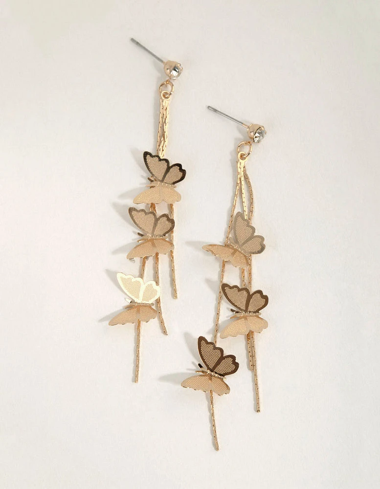 Gold Multi Butterfly Drop Earrings