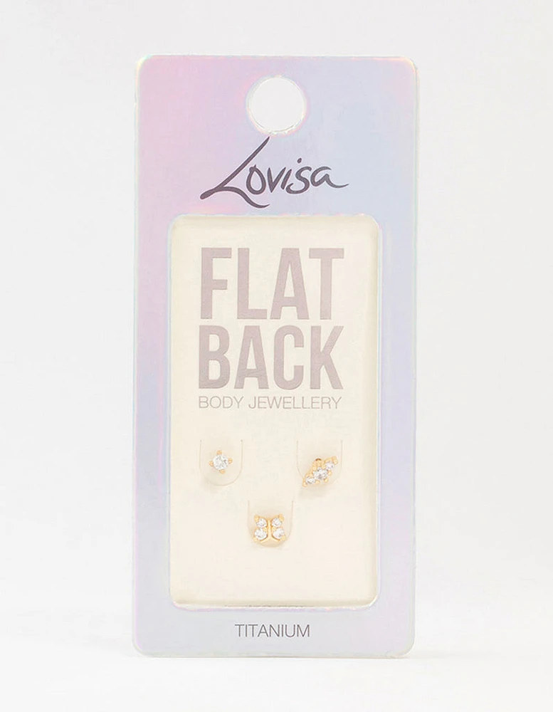 Gold Titanium Cubic Zirconia Butterfly Flat Back Pack