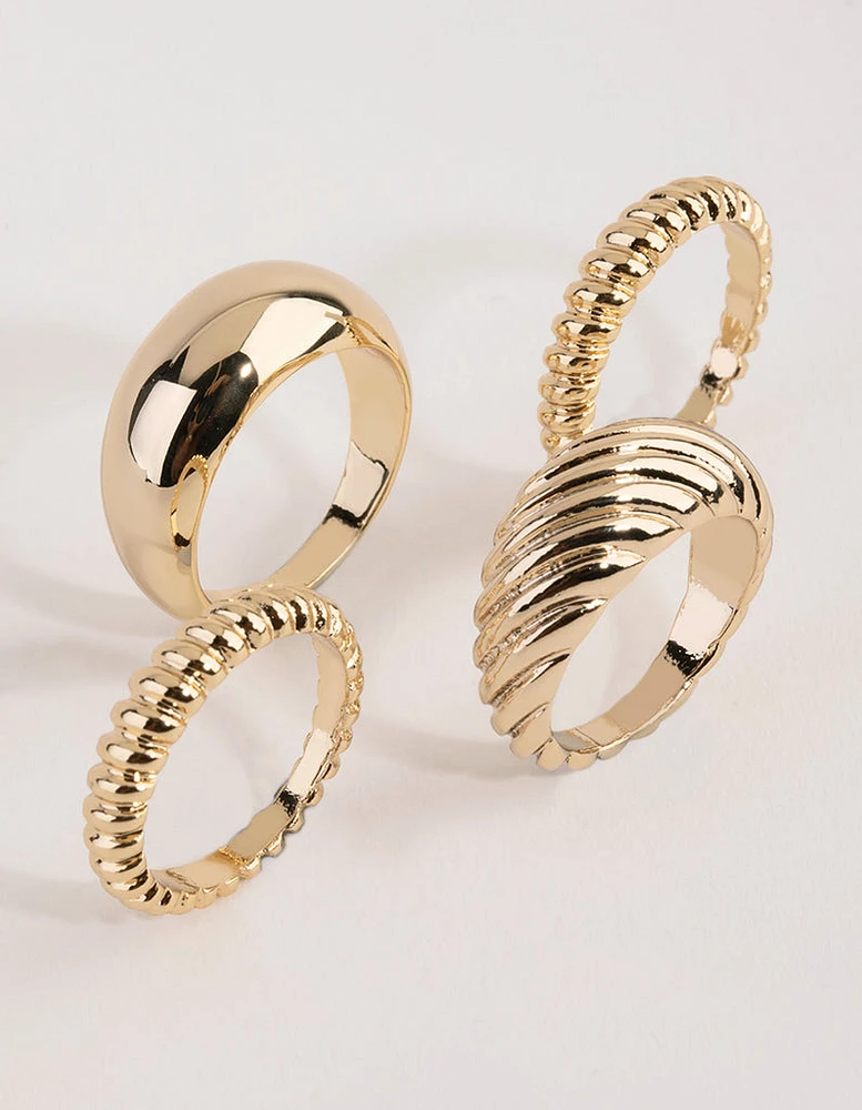 Gold Plated Twisted & Plain Ring Set