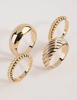 Gold Plated Twisted & Plain Ring Set