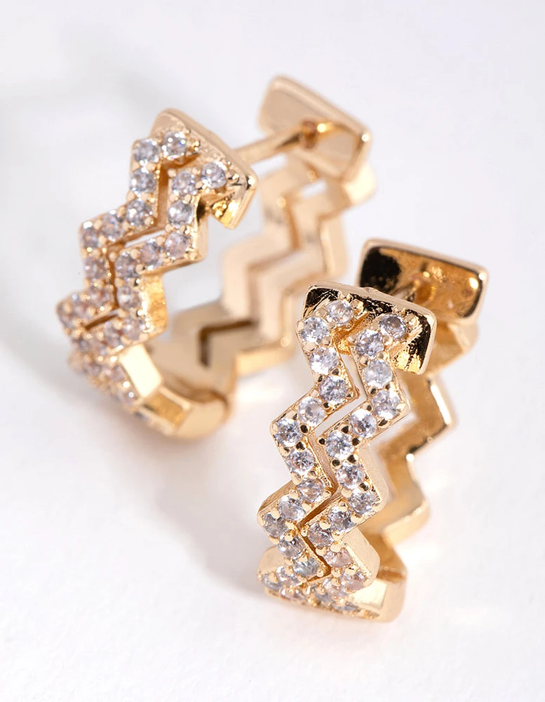 Gold Diamante Zig Zag Huggie Earrings