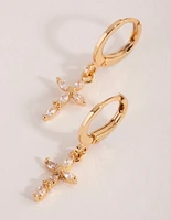 Gold Diamante Cross Huggie Earrings