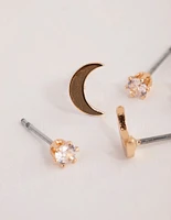 Gold Crescent Moon Pearl Earrings