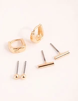 Gold Geometric Stud & Huggie Earring Pack