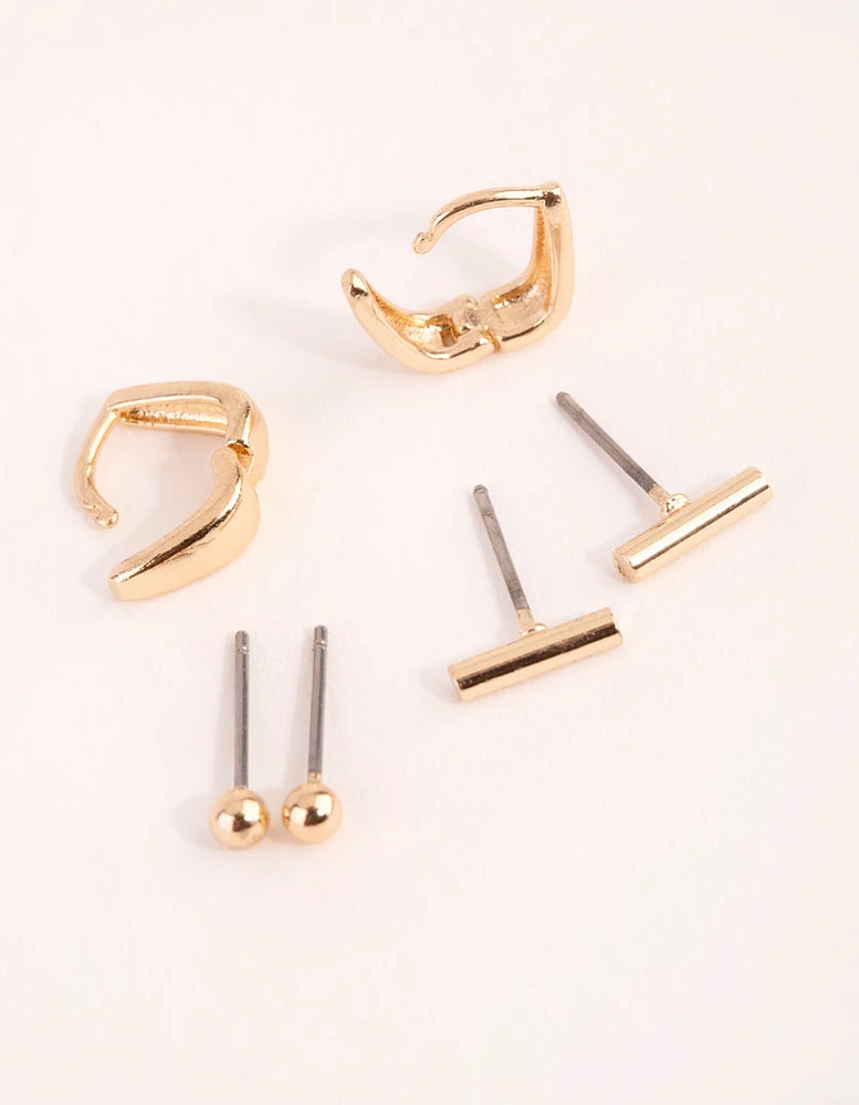 Gold Geometric Stud & Huggie Earring Pack