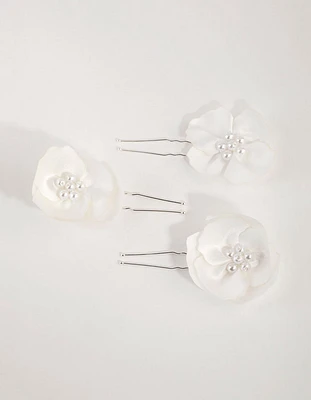 Fabric Pearl Flower Bun Pins