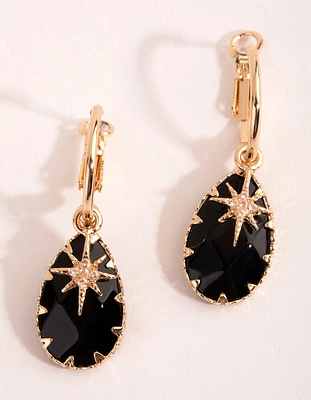 Onyx Star Charm Drop Huggie Earrings