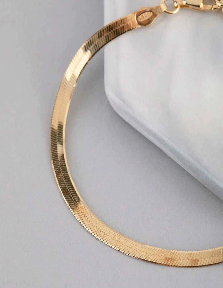 Gold Plated Sterling Silver Flat Snake Chain Bracelet