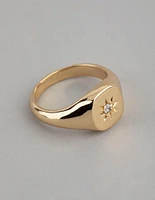 18ct Gold Plated Brass Cubic Zirconia Star Signet Ring